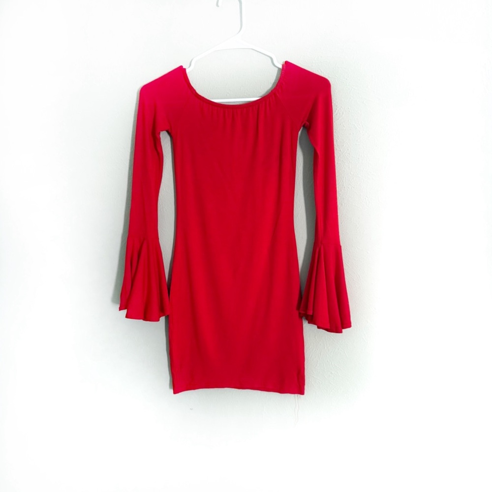 Pretty little thing red off shoulder bodycon bell sleeve valentine’s mini dress
